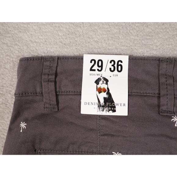 Denim & Flower Mens Gray Palm Trees Power Stretch Chino Shorts Size 29 - Picture 3 of 15